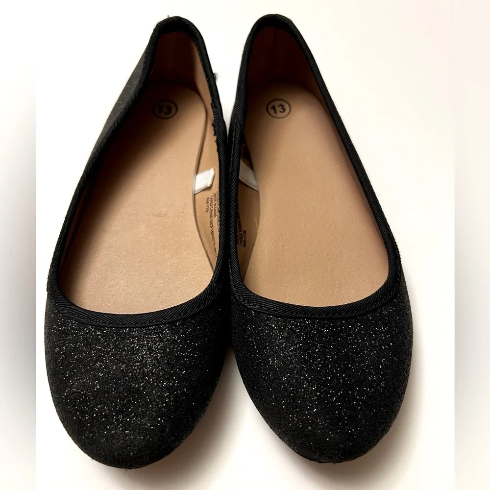 Girls Sparkly Black Ballet Holiday Flats Wedding Party Celebration Size 13